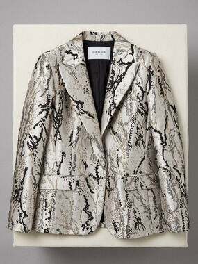 Georges Rech Paris Metallic Silver Black Jacquard Lurex Blazer Suit Jacket FR 40